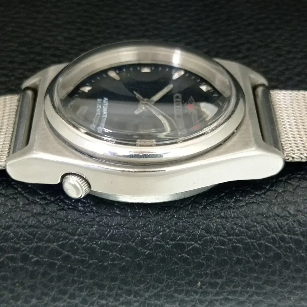 Vintage 1978 Citizen Automatic Mens Silver Watch W/daydate & Black accents